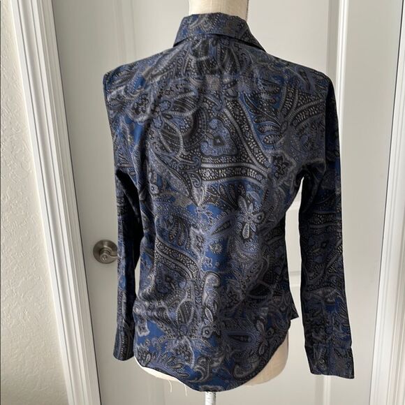 Lauren Ralph Lauren Petite Blue and Gray Paisley Button Down Shirt NWOT Sz PM - Picture 6 of 10